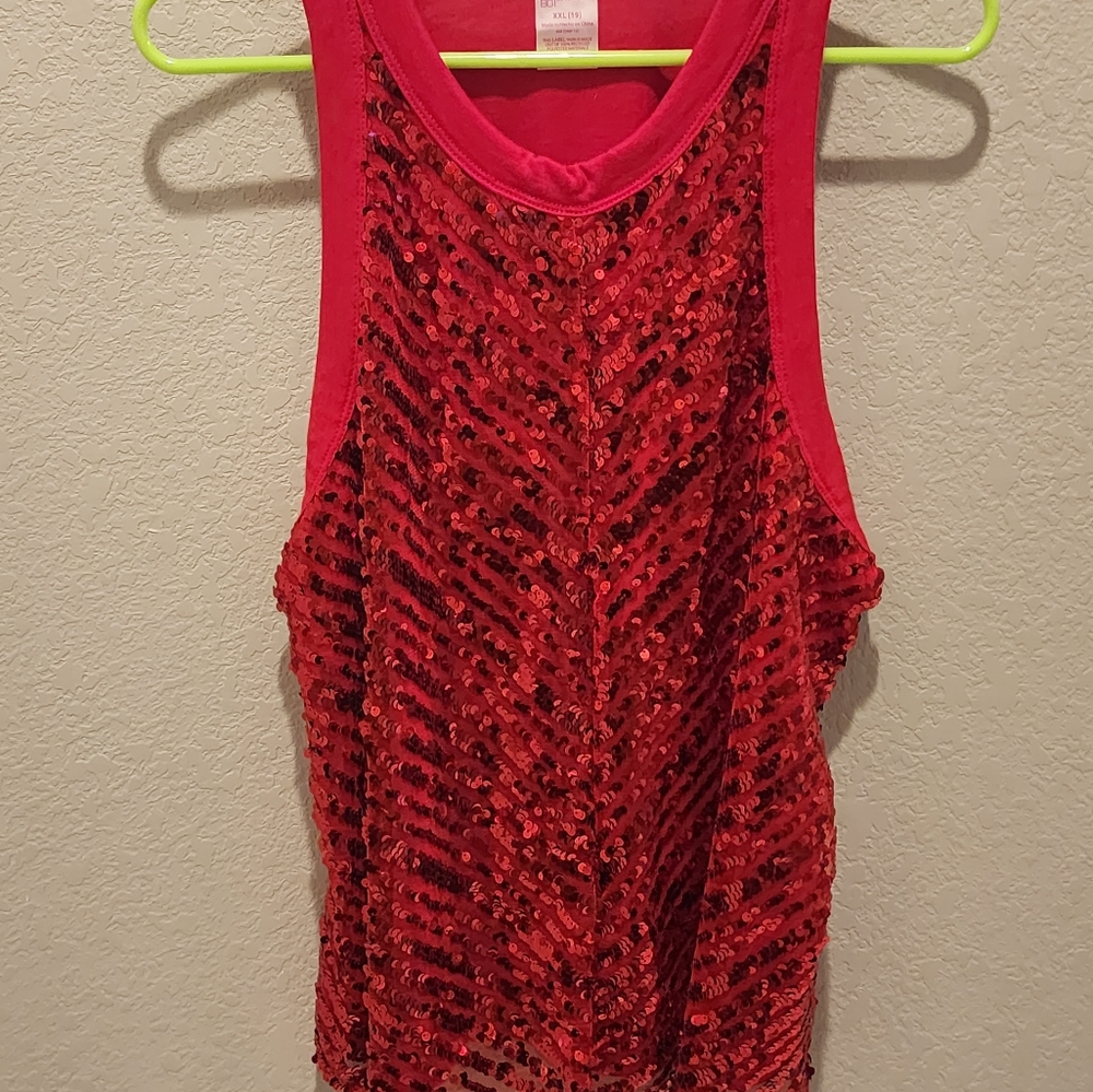 No Boundaries Women's Red Polyester Sequin Crew Neck Sleeveless Tank Top